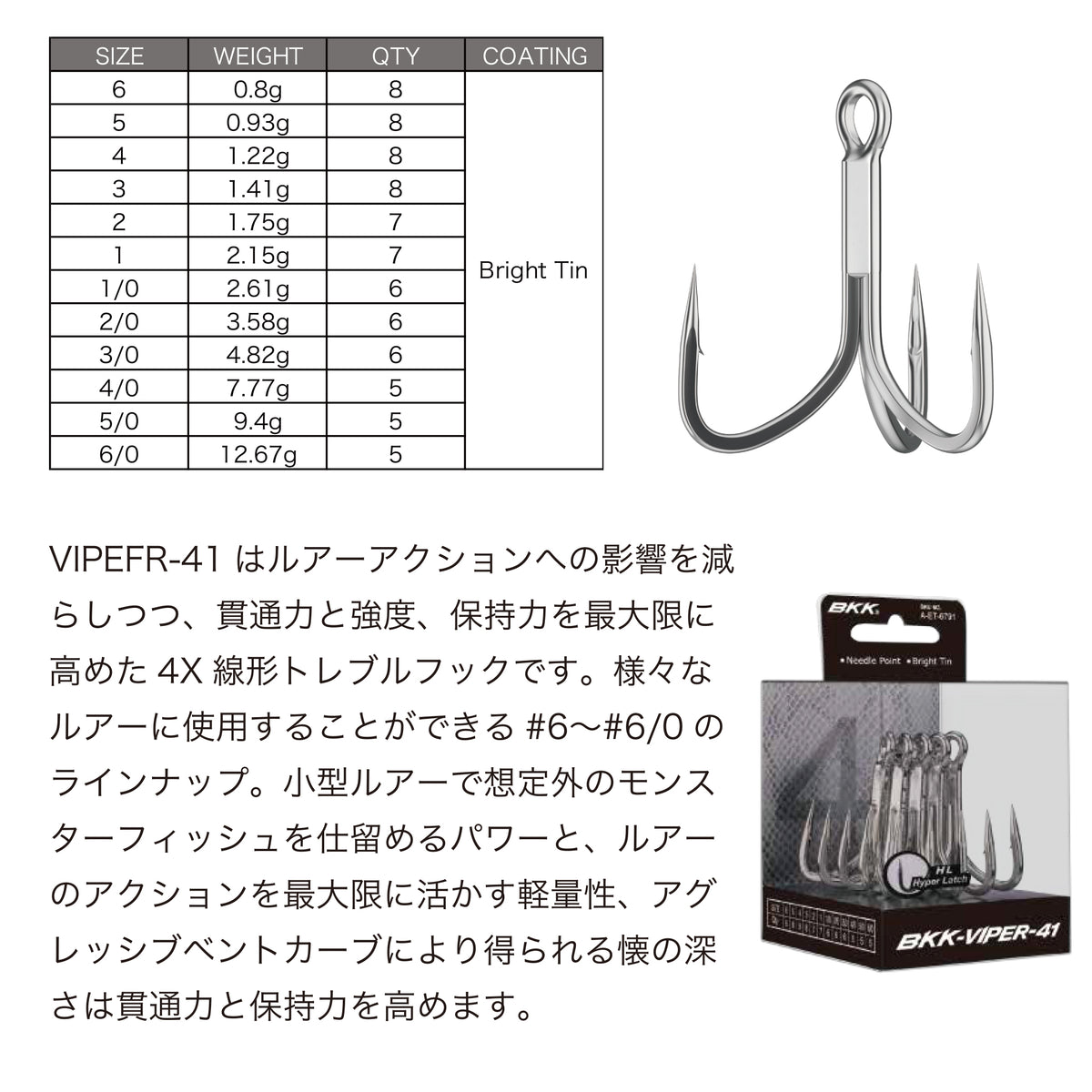 トレブルフック ヴァイパー41 BKK VIPER41 TREBLE HOOK – AMBERJACK