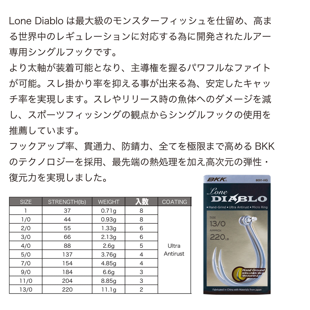 キャスティングシングルフック ローンディアブロ BKK LONE DIABLO CASTING SINGLE HOOK