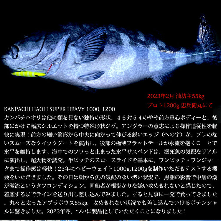 カンパチハオリKANPACHIHAOLISUPERHEAVY1000g1200gマットブラック/マットチャートイエロースーパーグローLAMBLEBAITランブルベイトHAOLIハオリジギングメタルジグヘビーヘヴィウェイト【宅配便対応商品】