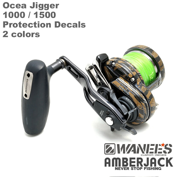 オシアジガー1000&1500用リールプロテクションデカールWANEE’S×AMBERJACKジギングリールフィルムステッカー